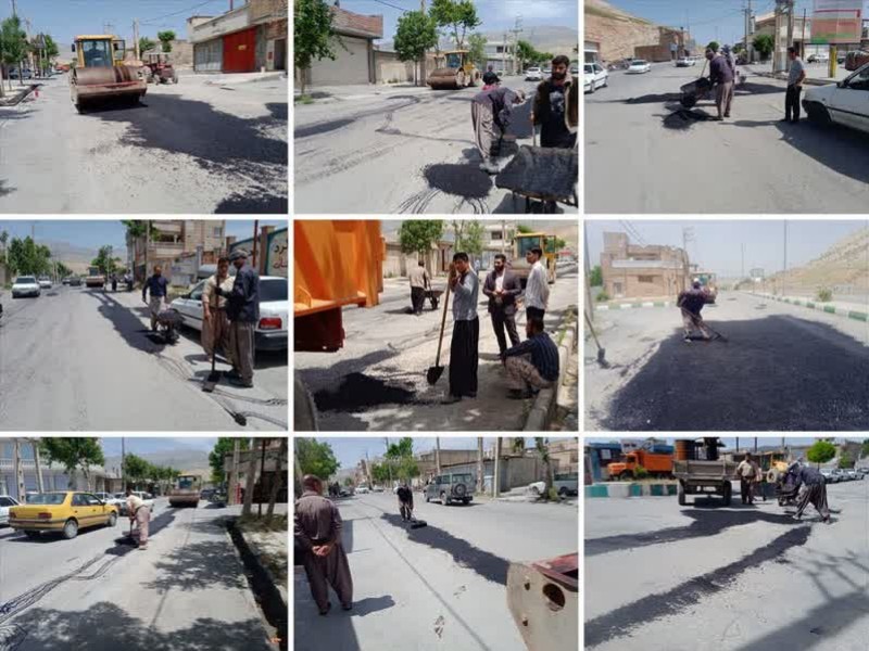 آغاز عملیات لکهگیری آسفالت معابر ملکشاهی آغاز عملیات لکهگیری آسفالت معابر ملکشاهی